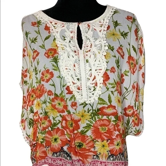 Bila Floral Boho Shoulder Top Size M​​​​​​​​​​​​​​​​​​​​​​​​​ - Picture 7 of 8